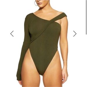 Naked Wardrobe Snatched Cold Shoulder Black Bodysuit - Size Small